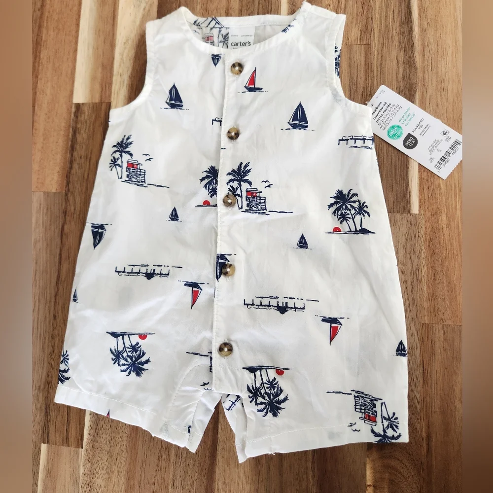 Carter’s Baby Nautical Romper Onesie - 100% Cotton Size Newborn NWT